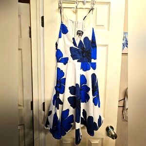 Lulus Pretty Pop Blue and Ivory Floral Print Sleeveless Skater Dress Size small